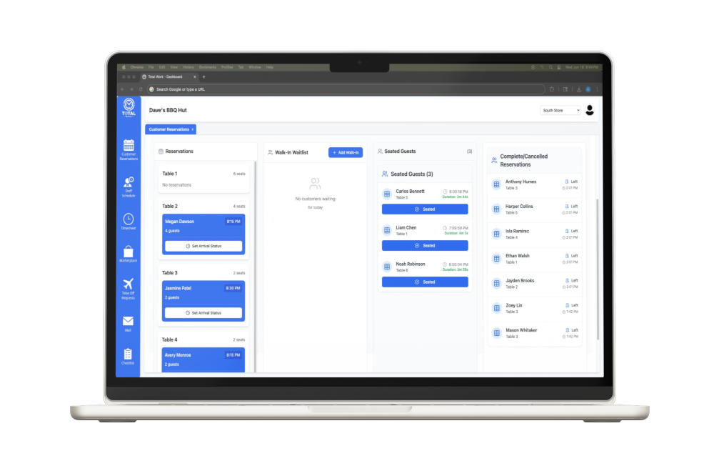 Reservations dashboard with SMS confirmations and reminders